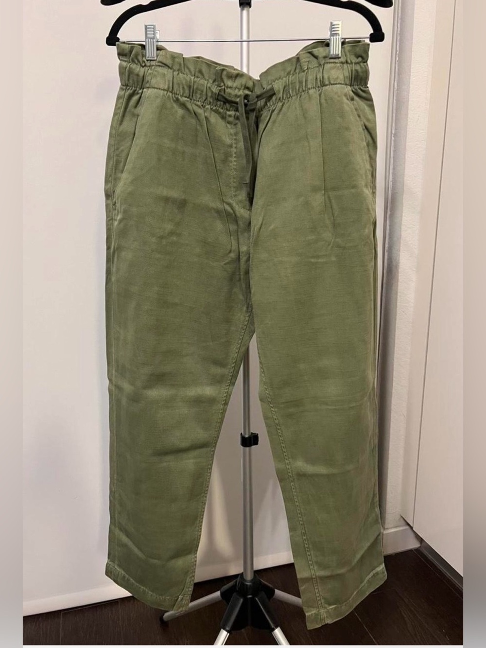 Zara Women Paperbag Drawstring Pants | Olive Green | L | Brand New Without Tags